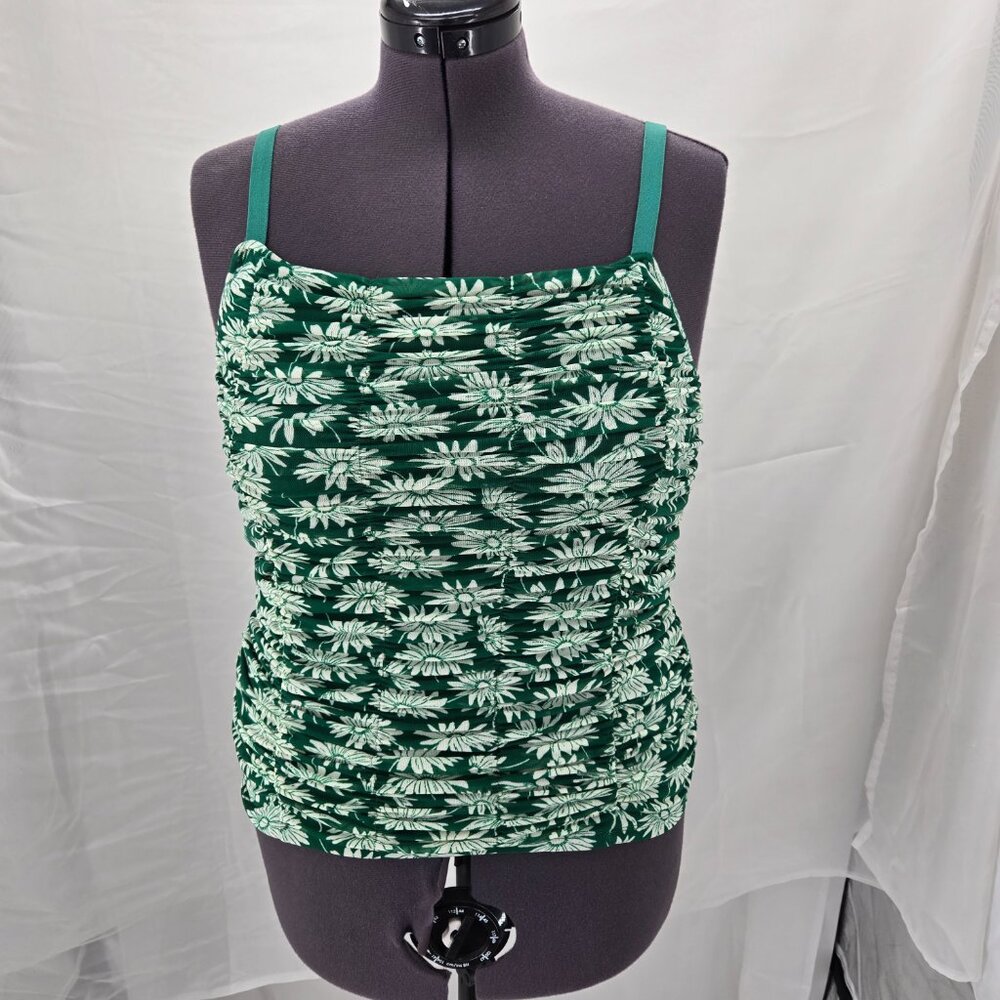 630-14 NWT Torrid Green Floral Mesh Cropped Shirred Cami Top Size 00 (10/12) NEW